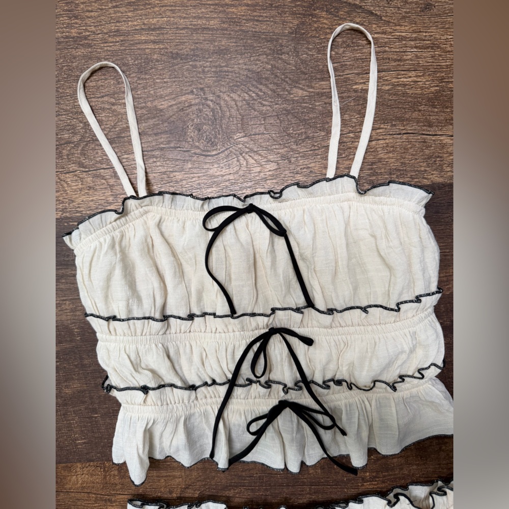 Cream Ruffle Skirt Set with Black Trim - Picture 2 of 13
